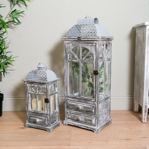 Chester Window Lanterns W/Drawers Set of Two Grey