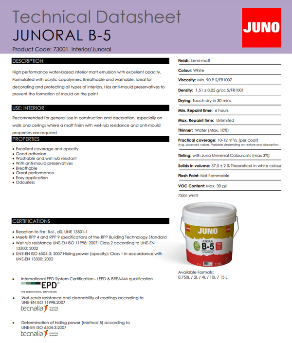 Juno B-5 Interior Matt 2 Litre- 75310