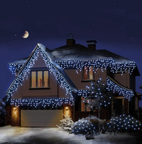 720 LED White and Blue Snowing Icicles - 666412