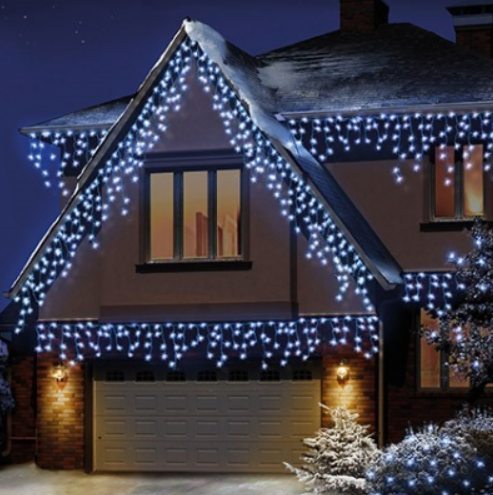 720 LED White and Blue Snowing Icicles - 666412