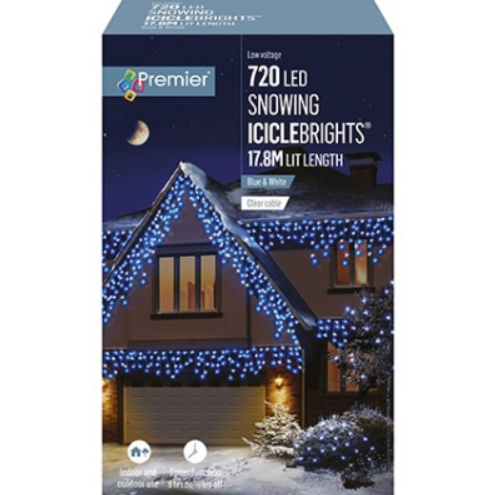 720 LED White and Blue Snowing Icicles - 666412