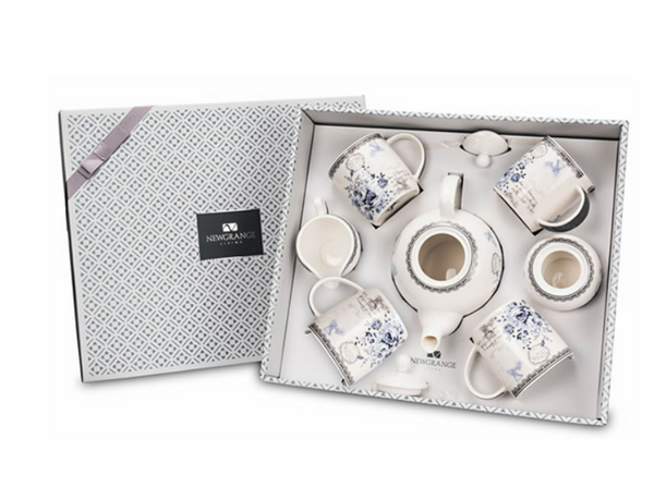 Rose Blue Bone China 7 Piece Tea Set - 6477692