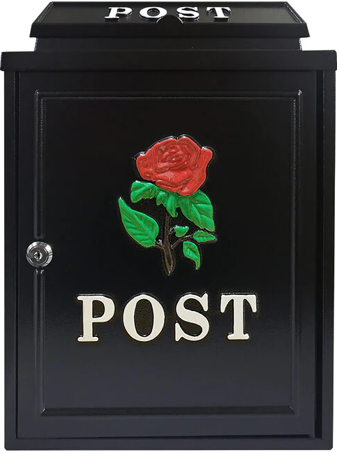Manor Black Red Rose Aluminium Postbox - 643141