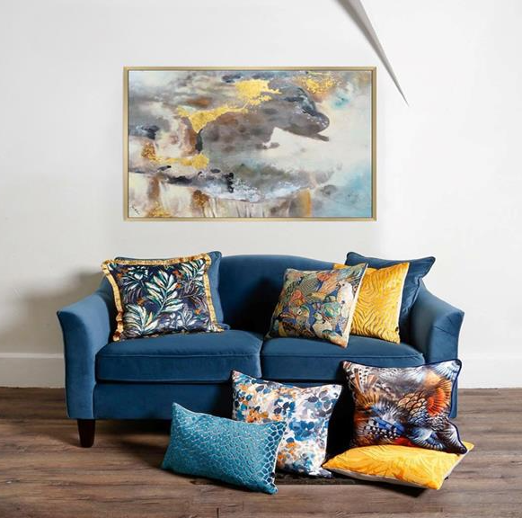 Scatter Boc Amber 43X43CM Blue/Ochre Cushion - 646311