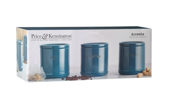 Set of 3 Accents Teal Tea, Coffee and Sugar Storage Jars - 6487122