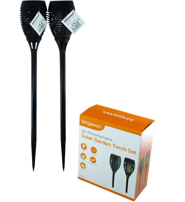 Kingavon 2 Piece Flickering Flame Solar Garden Torch Set - 62212