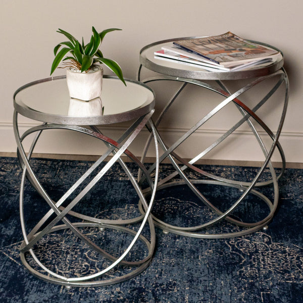 Spirals Set of Two Side Table With Mirror Silver