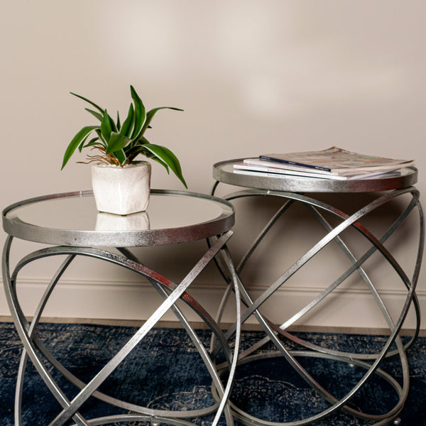 Spirals Set of Two Side Table With Mirror Silver