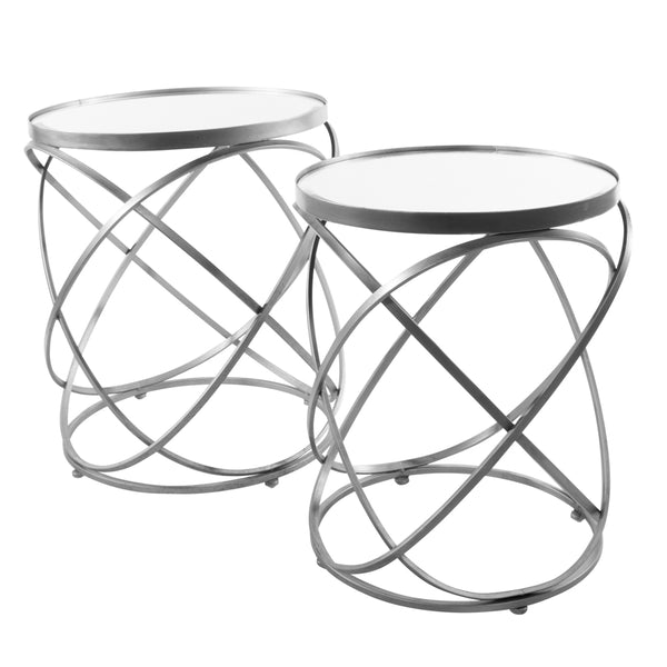 Spirals Set of Two Side Table With Mirror Silver
