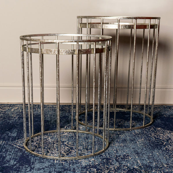 Cage Set of Two Side Tables Round Mirrored Silver