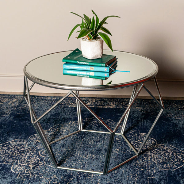 Geometric End Table Mirrored Silver