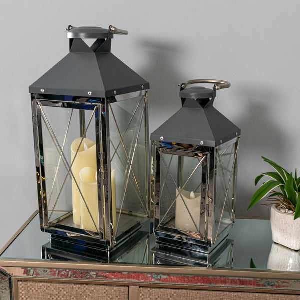 Nova Set of Two Lanterns Chrome/Grey Medium/Small