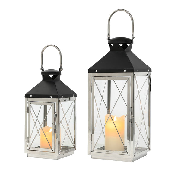 Nova Set of Two Lanterns Chrome/Grey Medium/Small