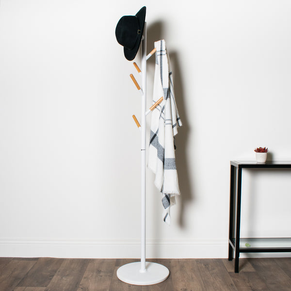 Contemporary Hat & Coat Stand Marble Base White