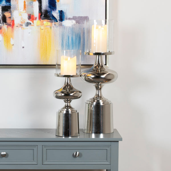 Zuri Pillar Candle Holder Chrome 44Cm