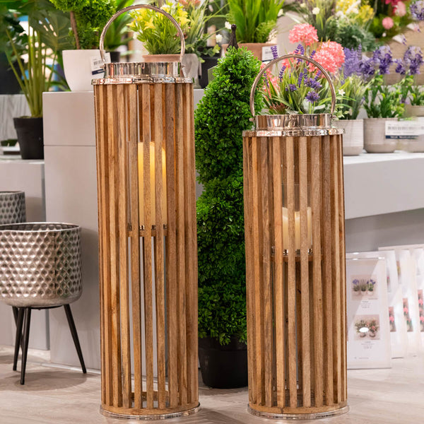 Nina Floor Standing Lantern Wood/Chrome 69Cm