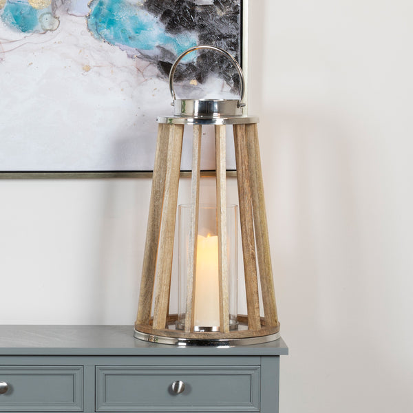 Nina Lantern Wood/Chrome 51Cm