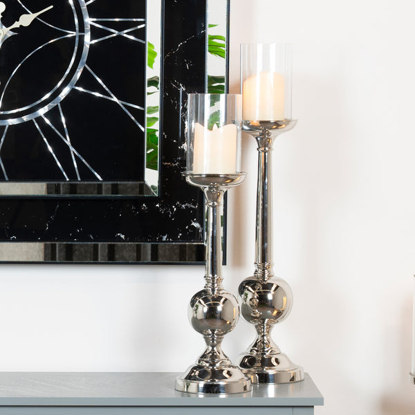 Zuri Ball Pillar Candle Holder Chrome 65Cm