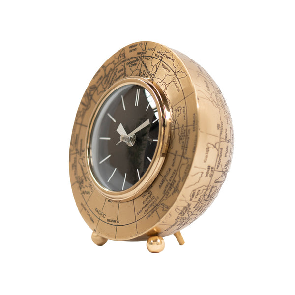 Globe Mantel Clock Round Brass