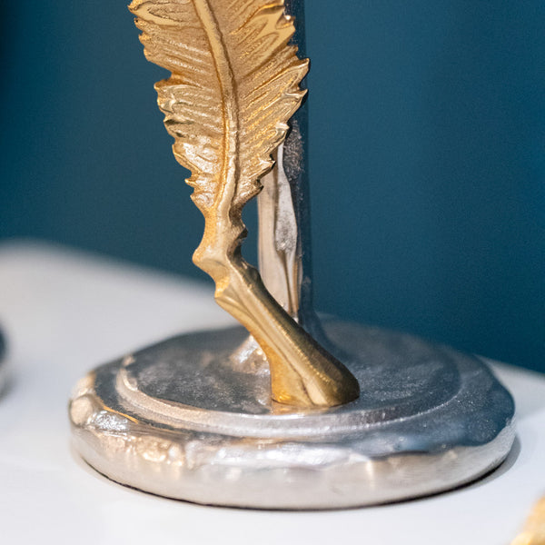 Feather Pillar Candle Holder Silver/Gold 28Cm