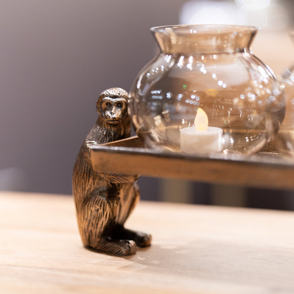 Monkey Tray Candle Holder 3 Glass Gold
