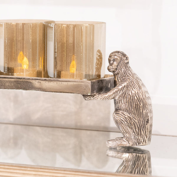 Monkey Tray Candle Holder 4 Glass Silver