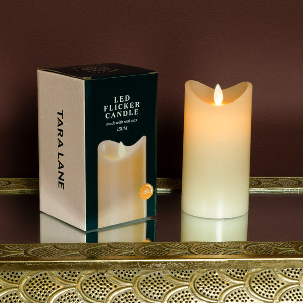 Flicker Led Candle W/5Hr Timer Ivory 15cm