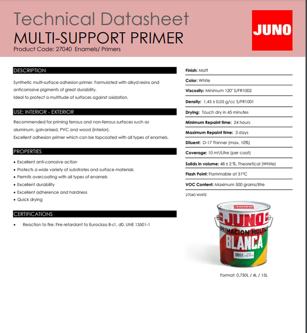 JUNO Multi-Surface Anti-Rust Primer White 750ml - 75312